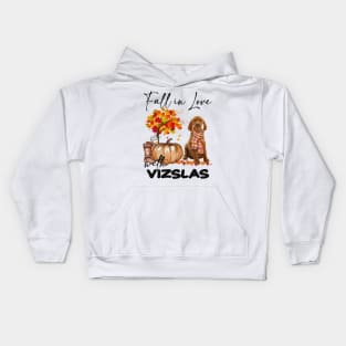 Fall In Love With Vizslas Fall Pumpkin Thanksgiving Kids Hoodie